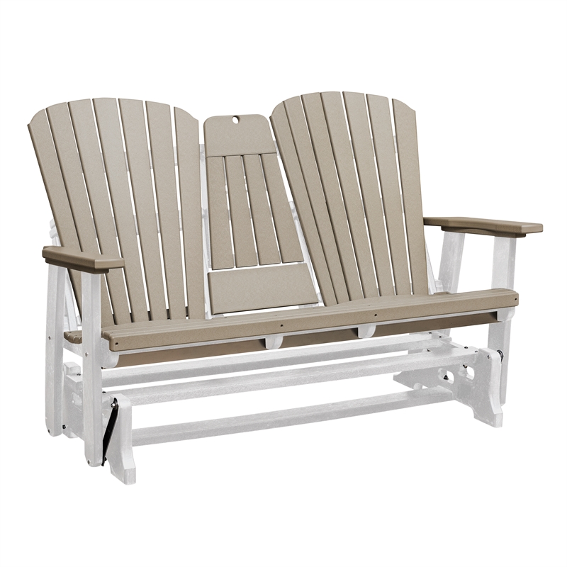 Two Seat Fan Back Glider with Drop Down Table/Cup Holder in Weatherwood/White