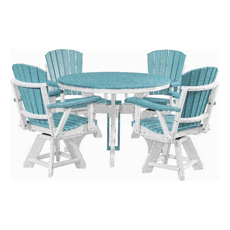 Five Piece Round Dining Height Dining Set in Aruba Blue/White