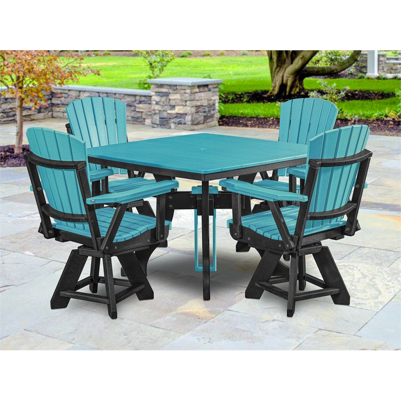 Five Piece Square Dining Height Dining Set in Aruba Blue/Black
