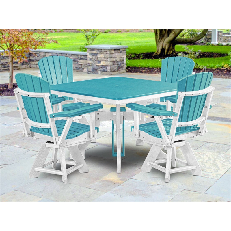 Five Piece Square Counter Height Dining Set in Aruba Blue/White