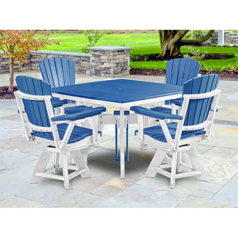 Five Piece Square Dining Height Dining Set in Blue/White
