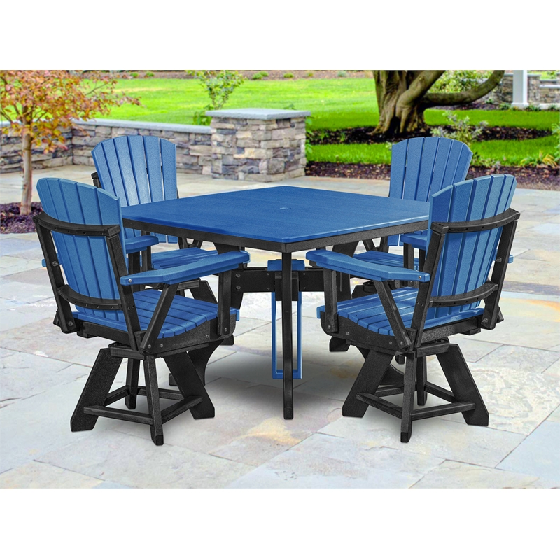 Five Piece Square Dining Height Dining Set in Blue/Black