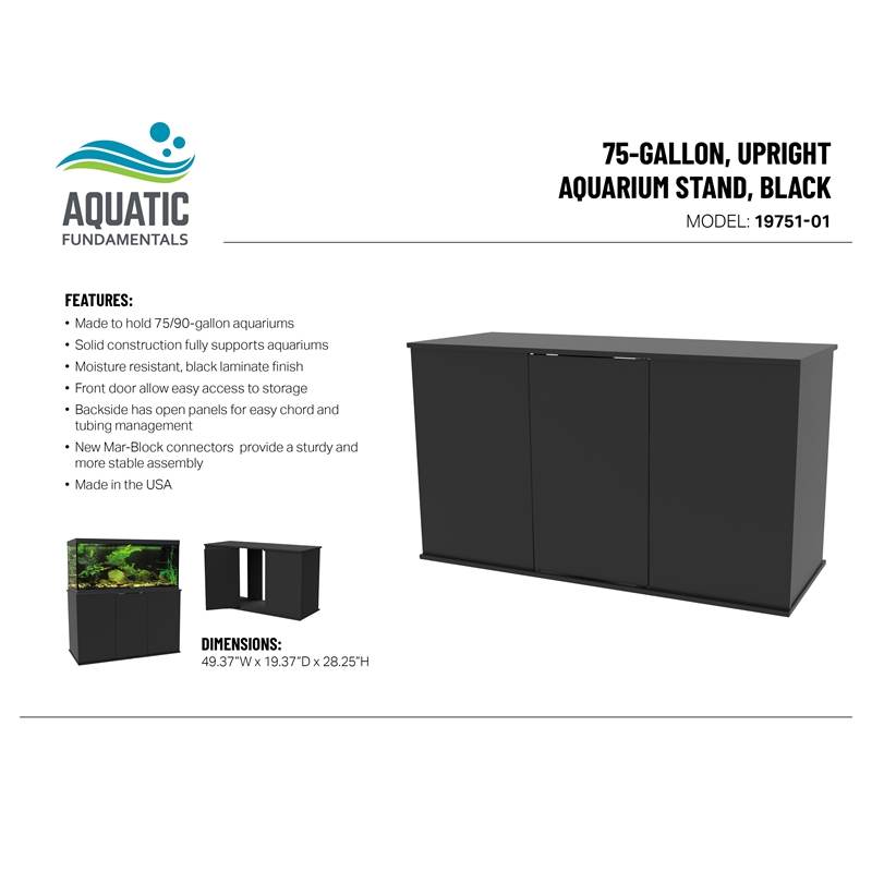 Aquatic Fundamentals 75/90 Gallon Black Upright Aquarium Stand