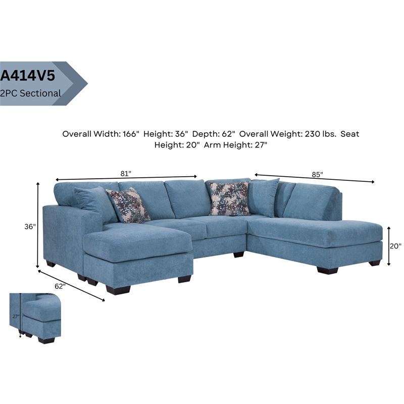 American Furniture Classics Bluebell U Shaped Sectional with 4 Throw Pillows