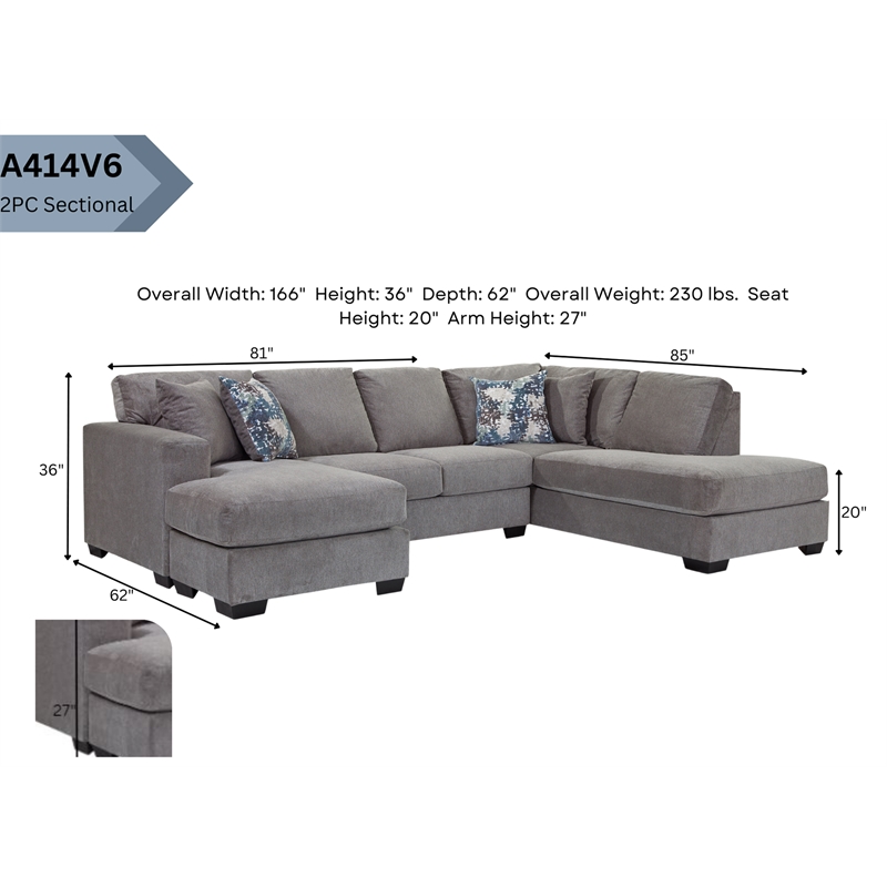 American Furniture Classics Graphite U Shaped Sectional with 4 Throw Pillows