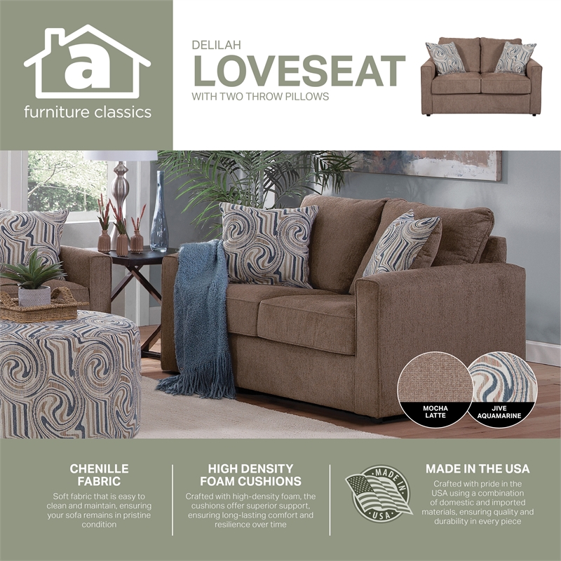 American Furniture Classics Delilah Loveseat with 2 Throw Pillows