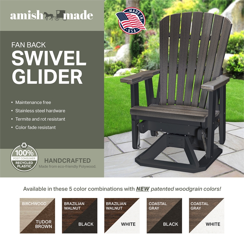 American Furniture Classics Fan Back Swivel Glider in Coastal Gray/Black