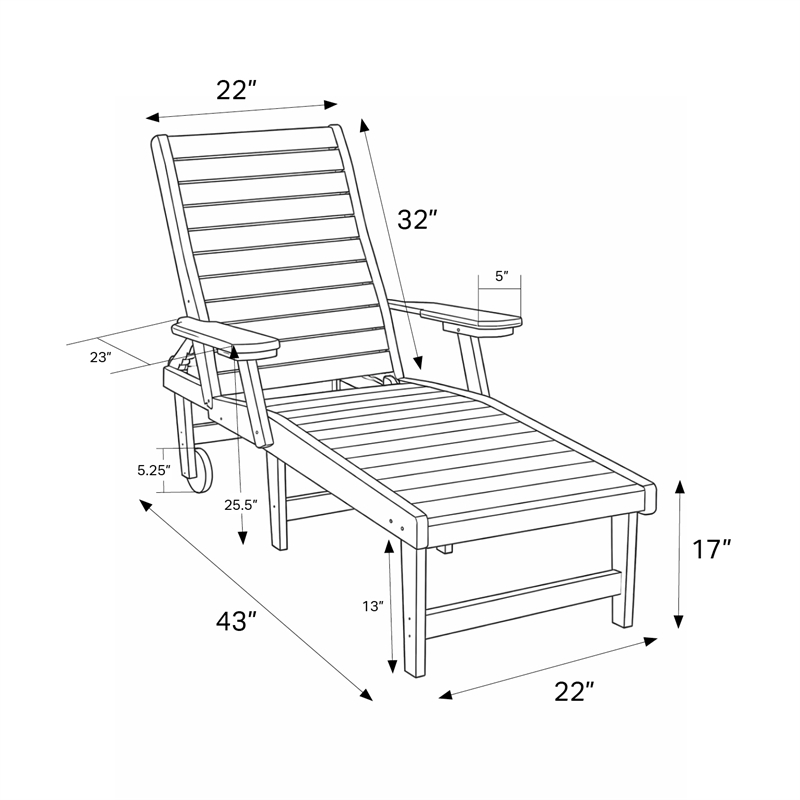 American Furniture Classics HDPE Outdoor Chaise Lounge Chair in Seashell/Mah