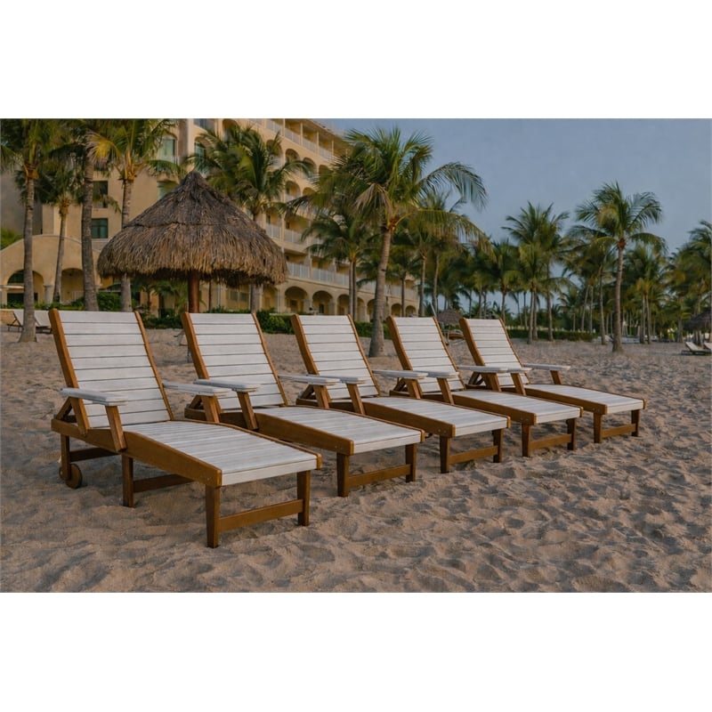 American Furniture Classics HDPE Outdoor Chaise Lounge Chair in Seashell/Mah