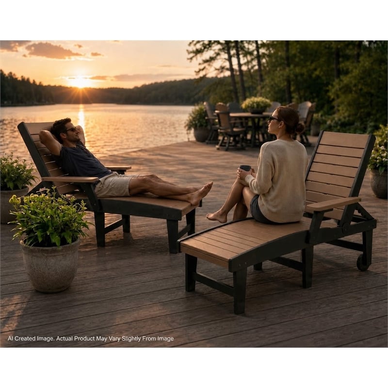 American Furniture Classics HDPE Outdoor Chaise Lounge Chair in Cedar and Black