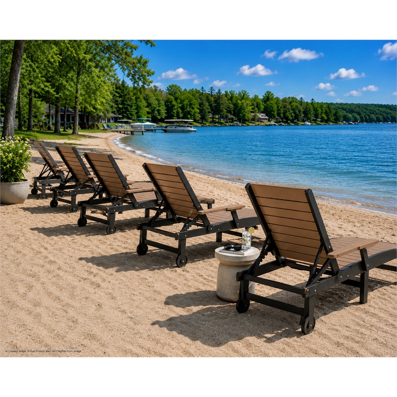 American Furniture Classics HDPE Outdoor Chaise Lounge Chair in Cedar and Black