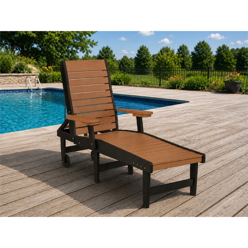 American Furniture Classics HDPE Outdoor Chaise Lounge Chair in Cedar and Black