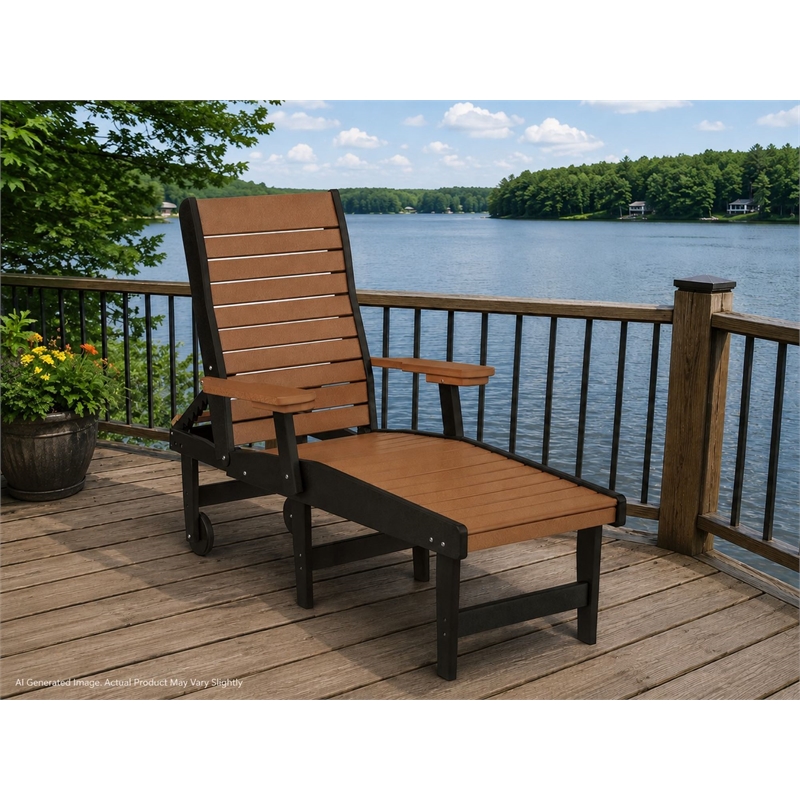 American Furniture Classics HDPE Outdoor Chaise Lounge Chair in Cedar and Black