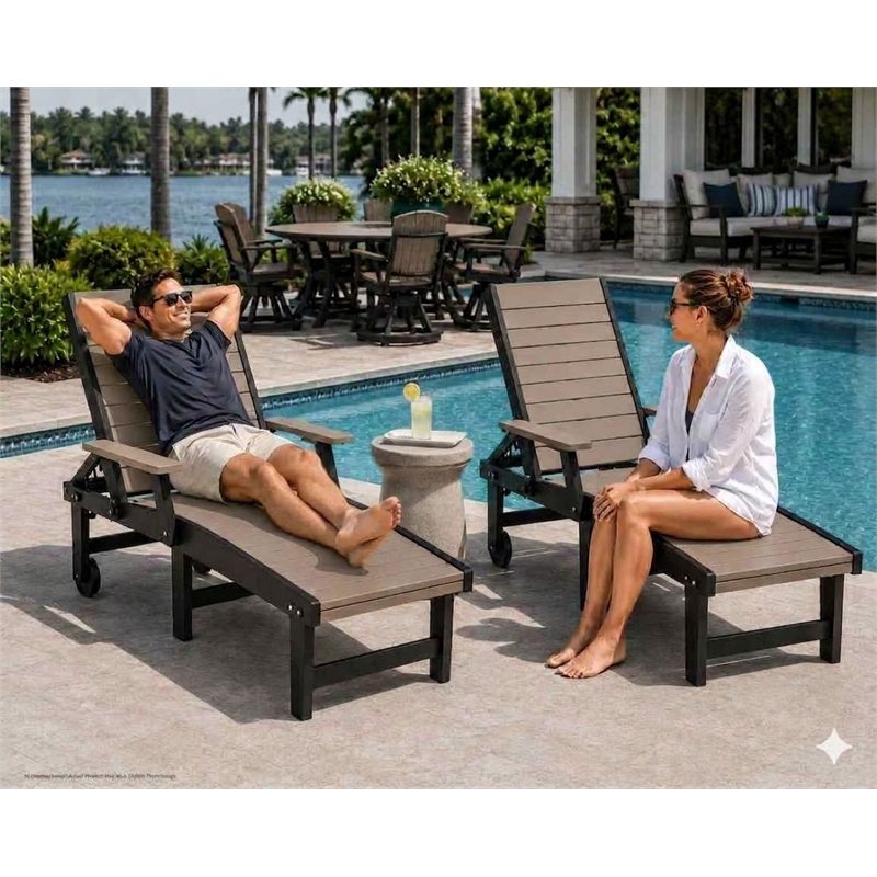 American Furniture Classics HDPE Outdoor Chaise Lounge Chair in Weatherwood