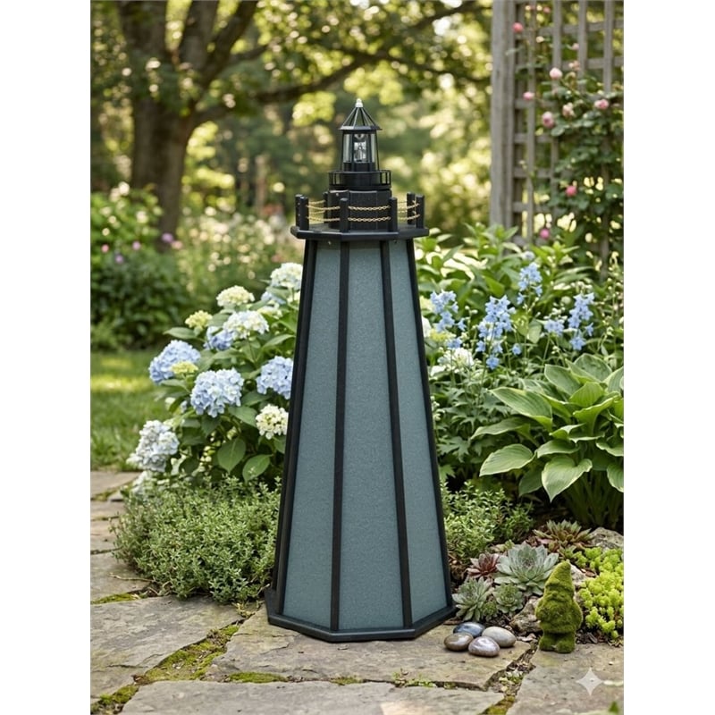 4 Ft High Density Polyethylene Outdoor Solar Lighthouse in Gray and Black