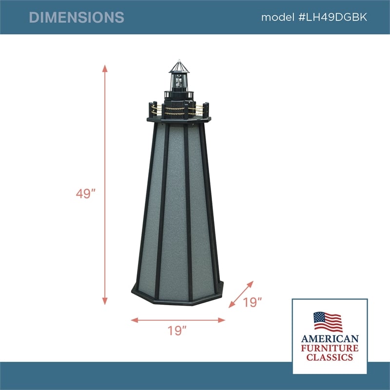 4 Ft High Density Polyethylene Outdoor Solar Lighthouse in Gray and Black