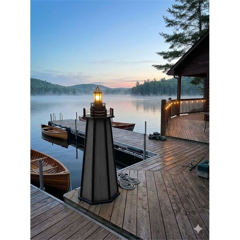 4 Ft High Density Polyethylene Outdoor Solar Lighthouse in Gray and Black