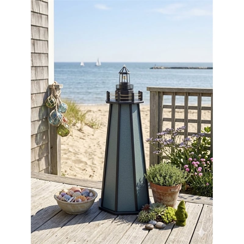 4 Ft High Density Polyethylene Outdoor Solar Lighthouse in Gray and Black