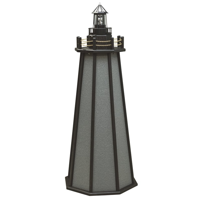 4 Ft High Density Polyethylene Outdoor Solar Lighthouse in Gray and Black