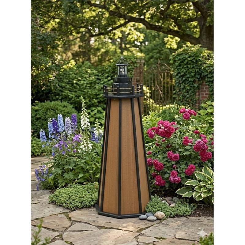 4 Ft High Density Polyethylene Outdoor Solar Lighthouse in Mahogany and Black