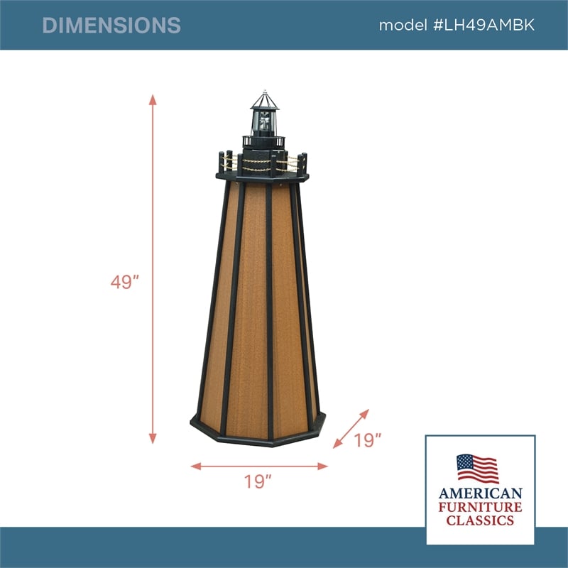 4 Ft High Density Polyethylene Outdoor Solar Lighthouse in Mahogany and Black