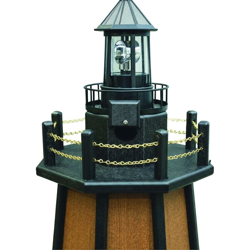 4 Ft High Density Polyethylene Outdoor Solar Lighthouse in Mahogany and Black