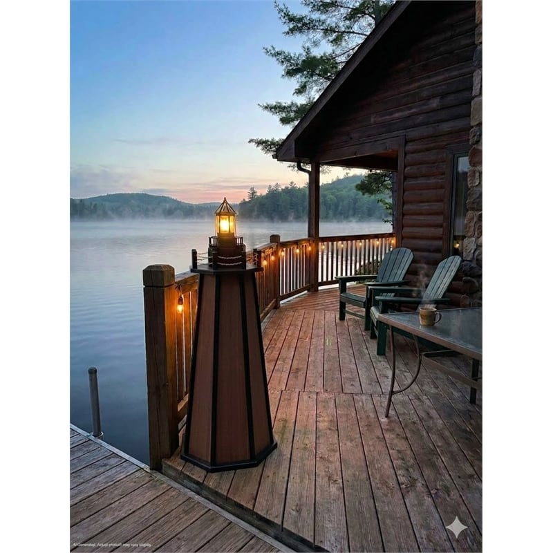 4 Ft High Density Polyethylene Outdoor Solar Lighthouse in Mahogany and Black