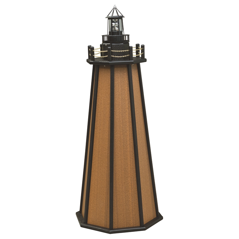 4 Ft High Density Polyethylene Outdoor Solar Lighthouse in Mahogany and Black