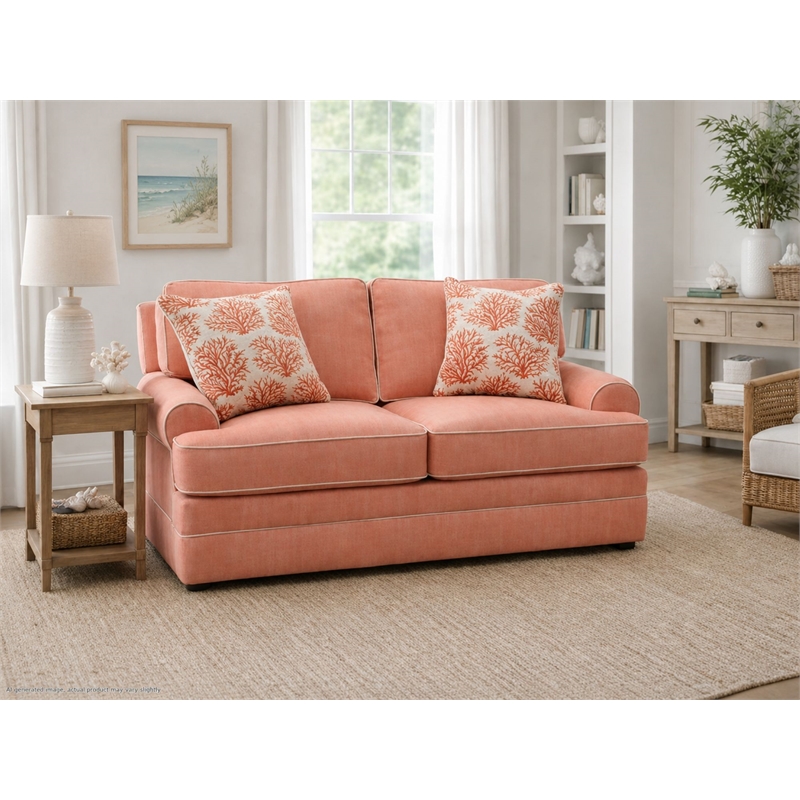 American Furniture Classics Daybreak Coral Polyester Blend Upholstered Loveseat with Reversible Cushions