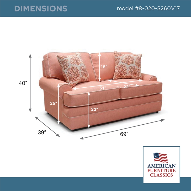 American Furniture Classics Daybreak Coral Polyester Blend Upholstered Loveseat with Reversible Cushions