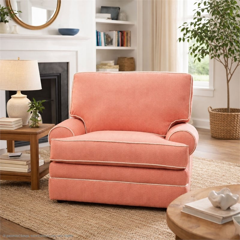 American Furniture Classics Daybreak Coral Polyester Blend Upholstered Accent Chair with Reversible Cushions