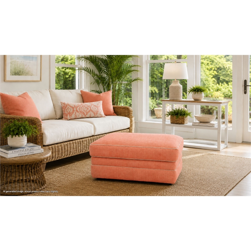American Furniture Classics  Daybreak Coral Polyester Blend Upholstered Ottoman with Contrast Welt