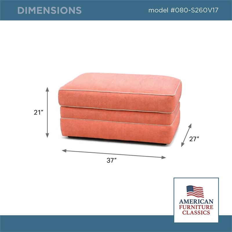 American Furniture Classics  Daybreak Coral Polyester Blend Upholstered Ottoman with Contrast Welt