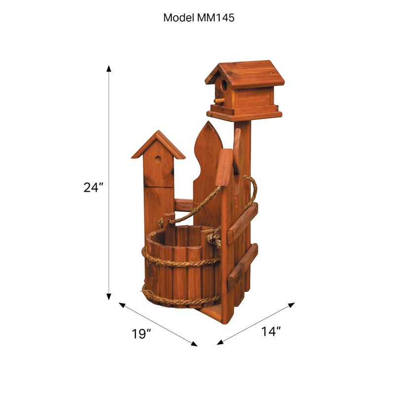 American Furniture Classics Small Solid Red Cedar Corner Planter with Birdhouse and Picket Fence