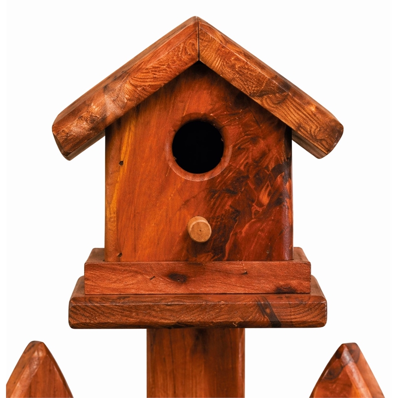 American Furniture Classics Small Solid Red Cedar Corner Planter with Birdhouse and Picket Fence