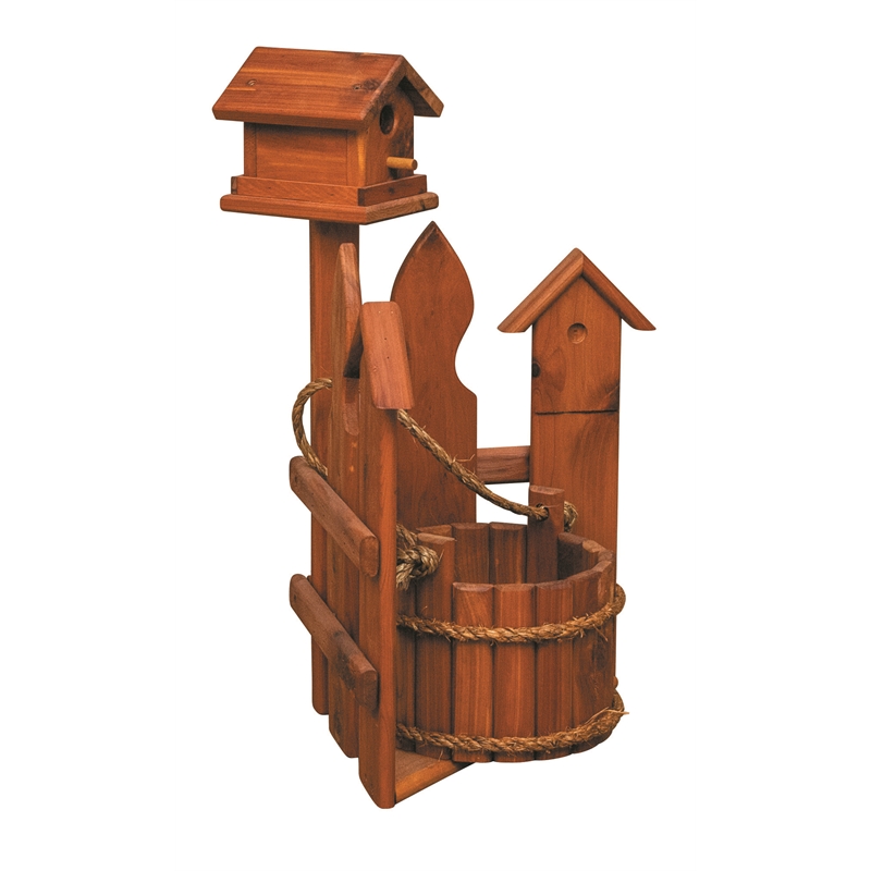 American Furniture Classics Small Solid Red Cedar Corner Planter with Birdhouse and Picket Fence
