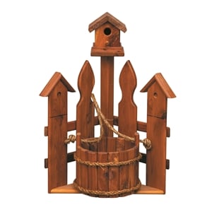 American Furniture Classics Small Solid Red Cedar Corner Planter with Birdhouse and Picket Fence
