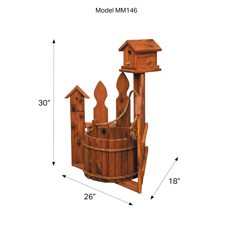 American Furniture Classics Large Solid Red Cedar Corner Planter with Birdhouse and Picket Fence