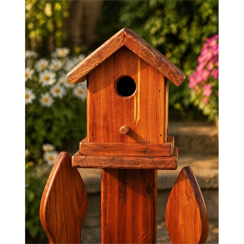 American Furniture Classics Large Solid Red Cedar Corner Planter with Birdhouse and Picket Fence