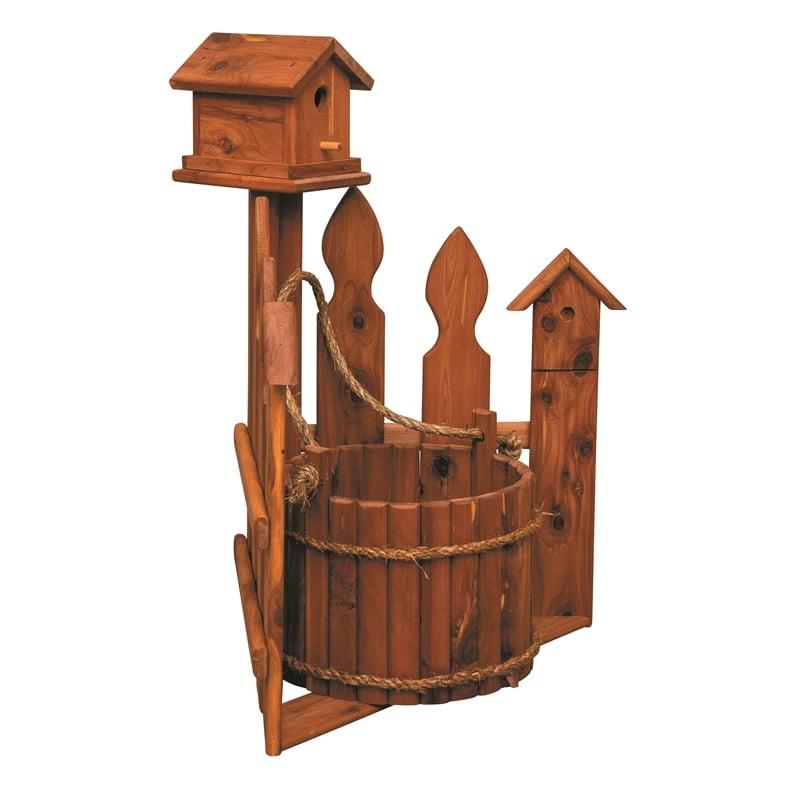American Furniture Classics Large Solid Red Cedar Corner Planter with Birdhouse and Picket Fence