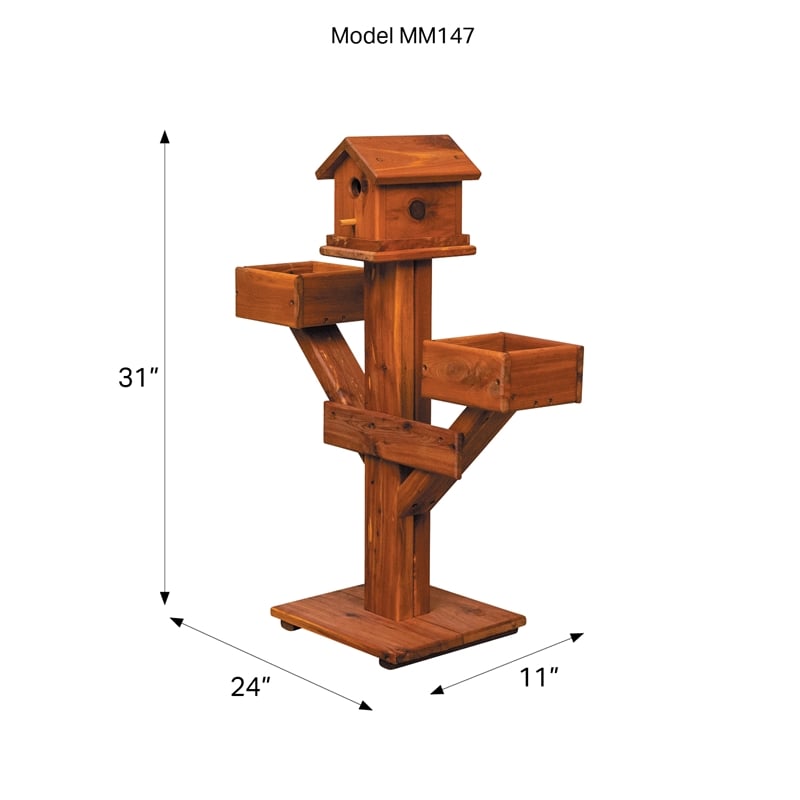 American Furniture Classics Small Solid Red Cedar Birdhouse Planter Stand for Songbirds