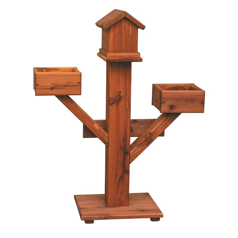 American Furniture Classics Small Solid Red Cedar Birdhouse Planter Stand for Songbirds