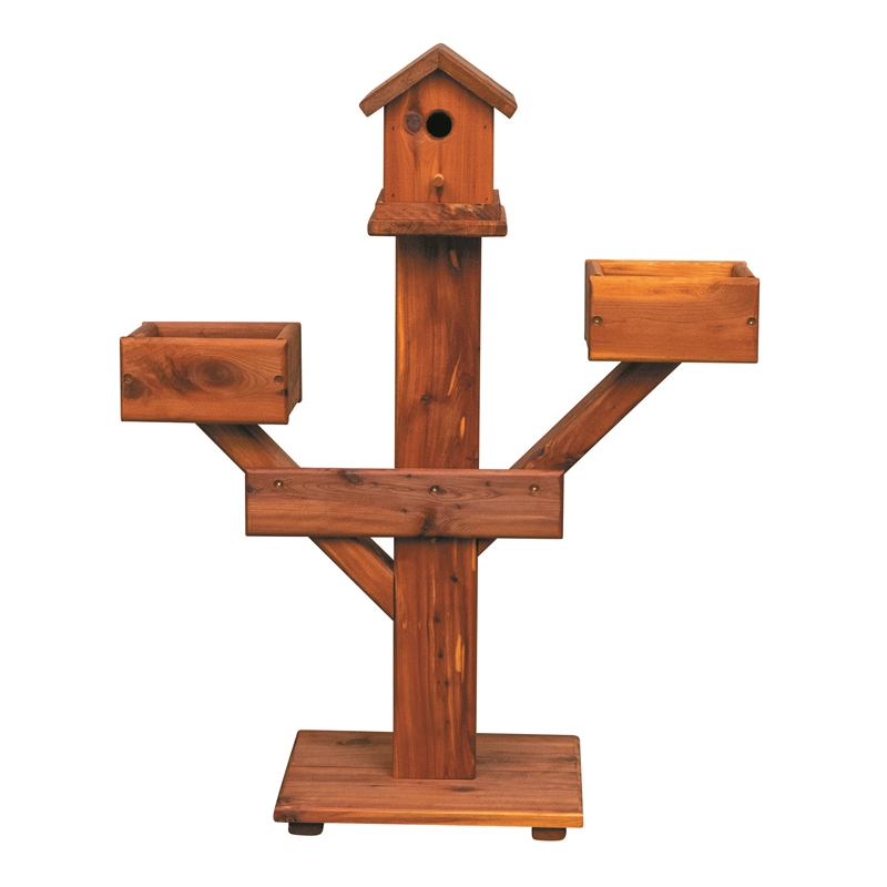 American Furniture Classics Small Solid Red Cedar Birdhouse Planter Stand for Songbirds