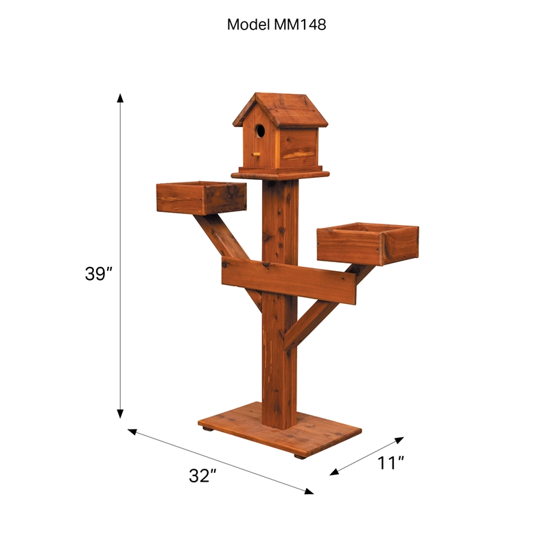 American Furniture Classics Large Solid Red Cedar Birdhouse Planter Stand for Songbirds