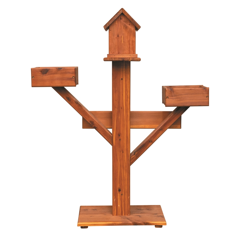 American Furniture Classics Large Solid Red Cedar Birdhouse Planter Stand for Songbirds