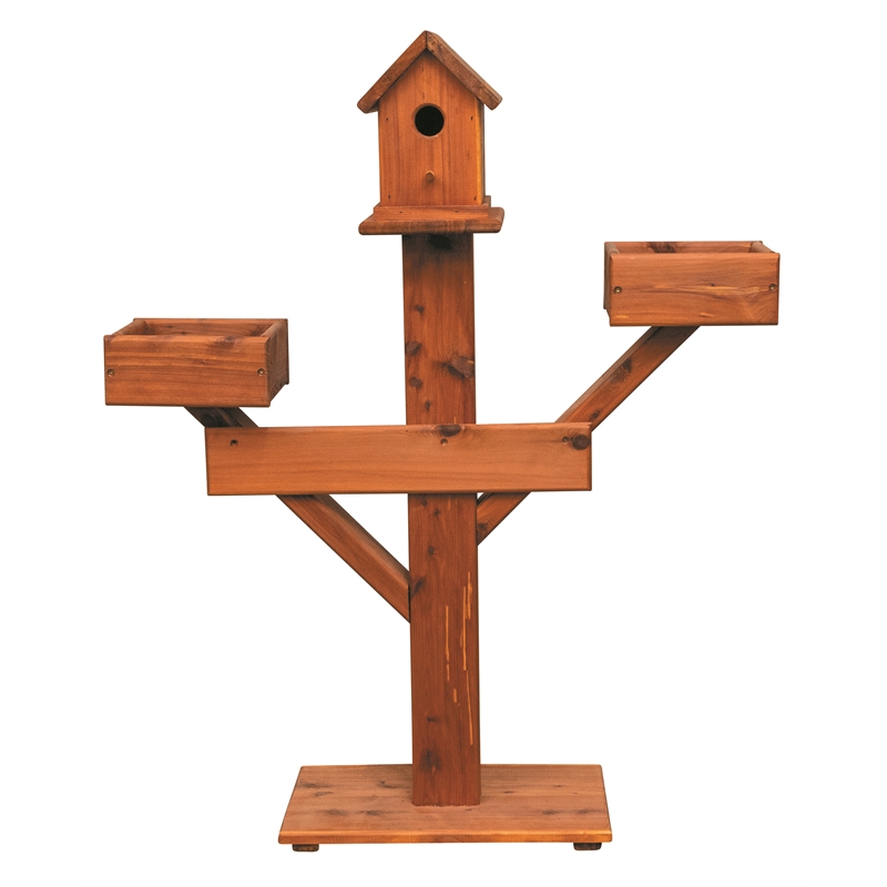 American Furniture Classics Large Solid Red Cedar Birdhouse Planter Stand for Songbirds