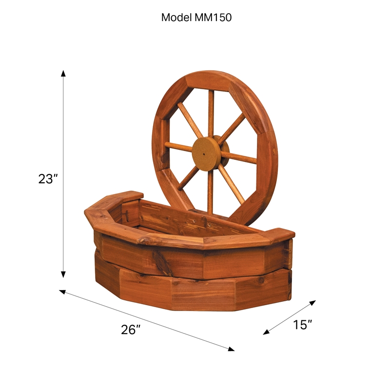 American Furniture Classics Rustic Farmhouse Solid Red Cedar Wagon Wheel Planter For Patio or Yard