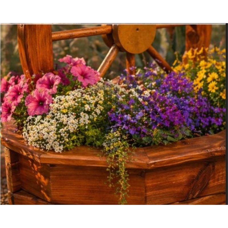 American Furniture Classics Rustic Farmhouse Solid Red Cedar Wagon Wheel Planter For Patio or Yard