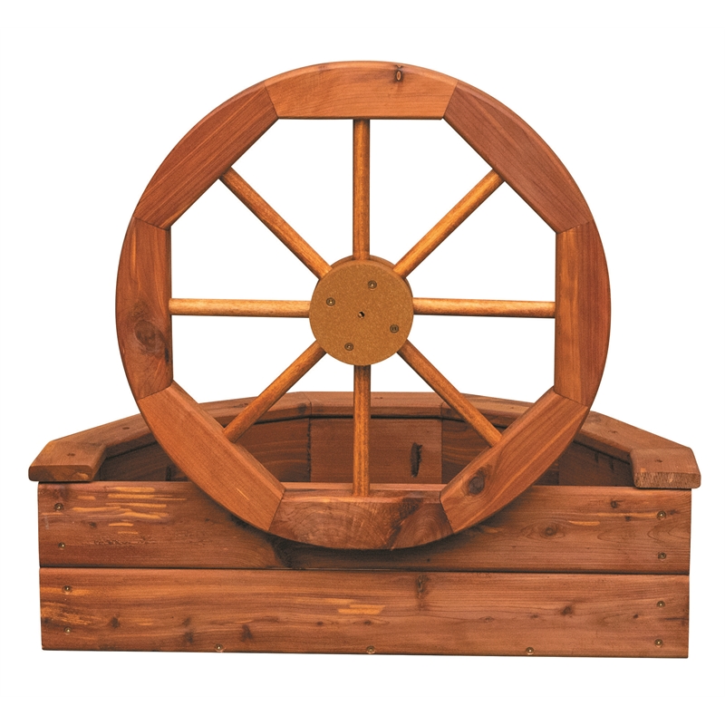 American Furniture Classics Rustic Farmhouse Solid Red Cedar Wagon Wheel Planter For Patio or Yard