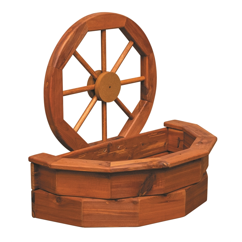 American Furniture Classics Rustic Farmhouse Solid Red Cedar Wagon Wheel Planter For Patio or Yard